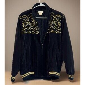 Vintage 80s Michael Jackson Core Gold Embroidered Satin Bomber Jacket Maximalist